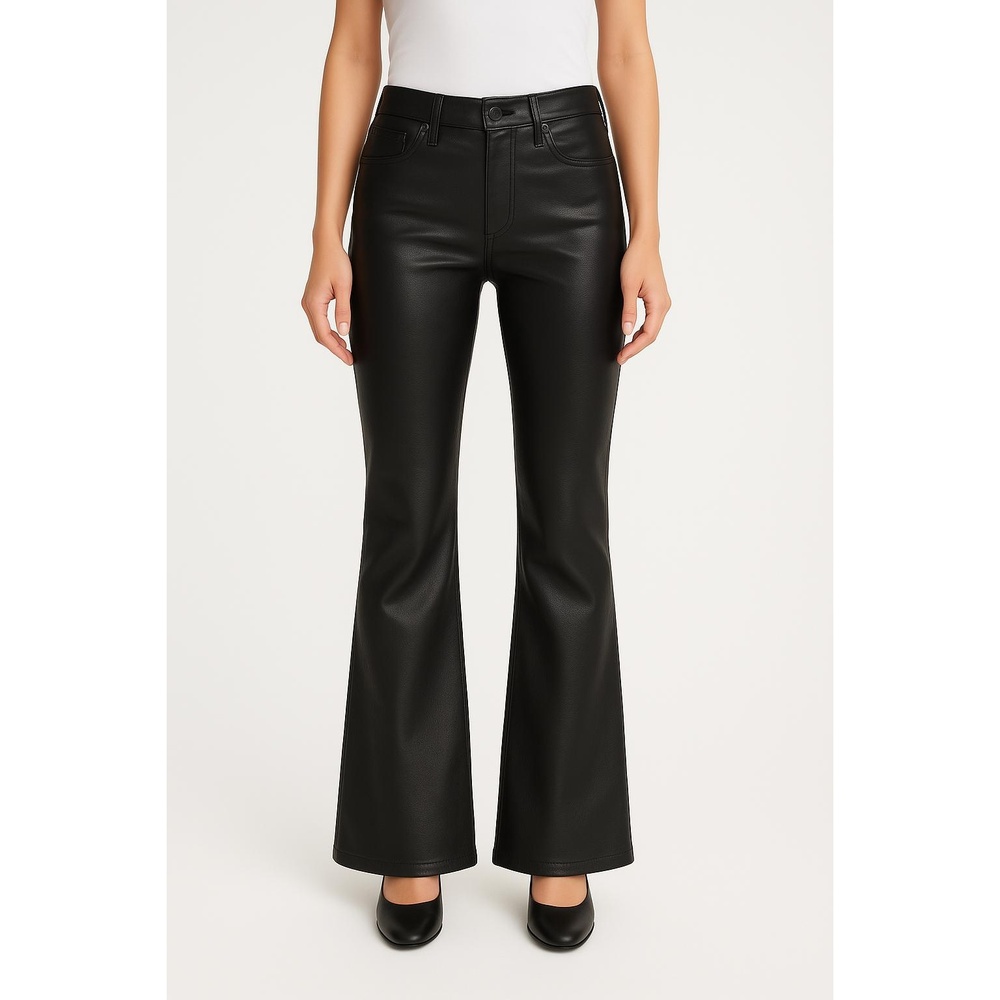 7 For All Mankind Pants women’s 29 Black Faux Leather Flare Straight Leg Chic